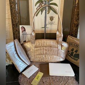 🥂AMAZING BRAHMIN SET!! BRONZE VENICE “CURTIS” SATCHEL + ACCORDIAN CLUTCH WALLET